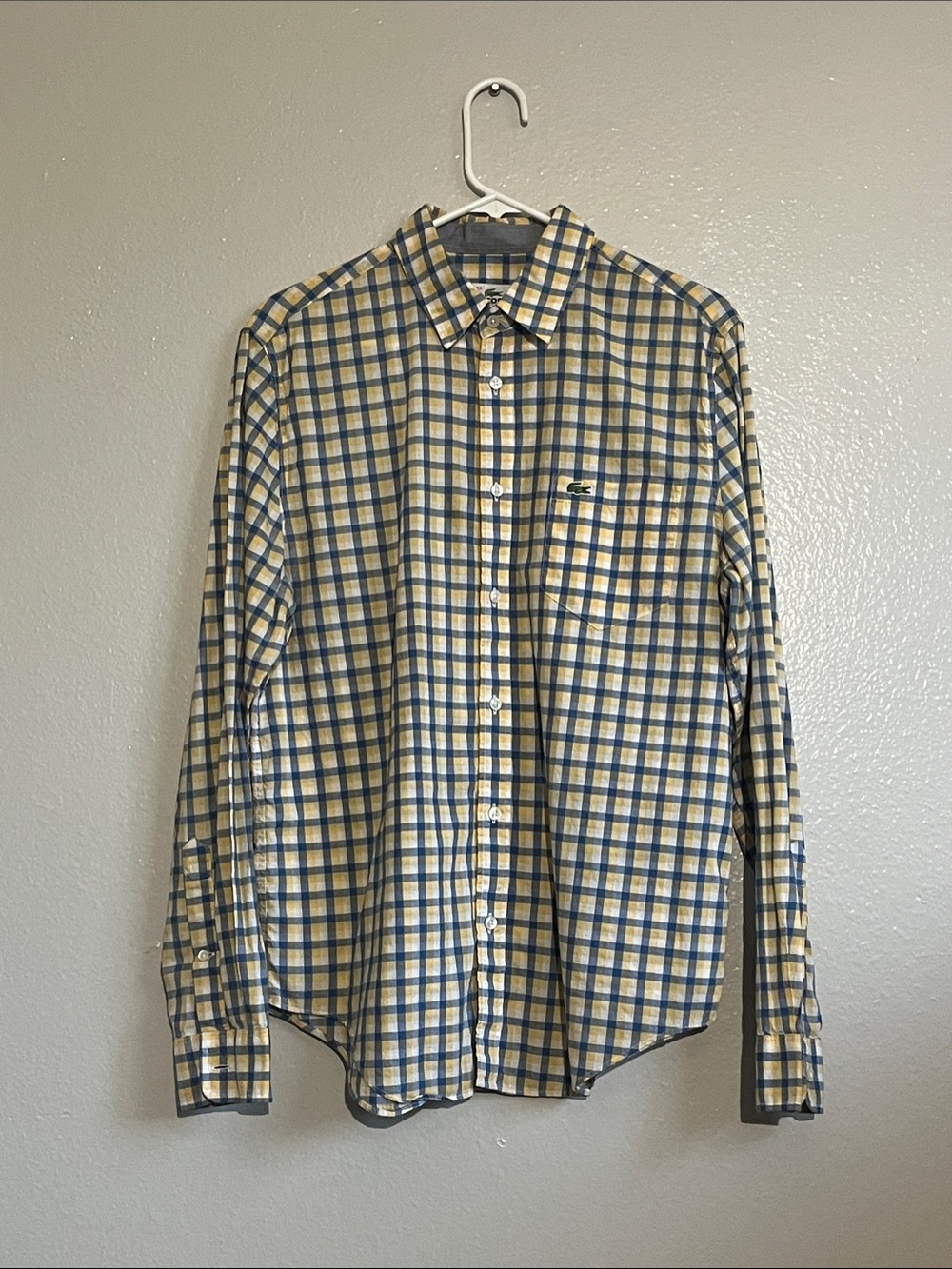 Lacoste Men's Blue & Cream Plaid Button-Down Shirt